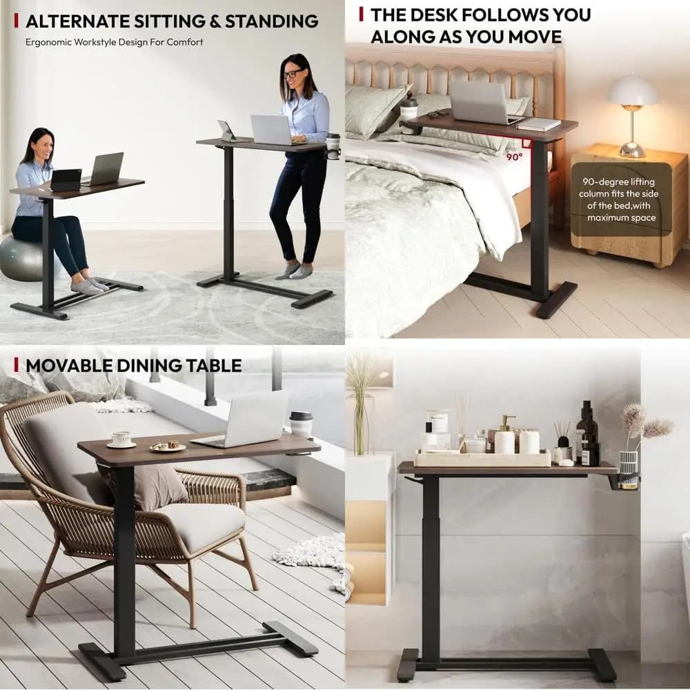 Scrivania con altezza regolabile, supporto mobile per laptop con ruote nascoste per casa o ufficio (31,5 W x 17,7 D, noce nero)