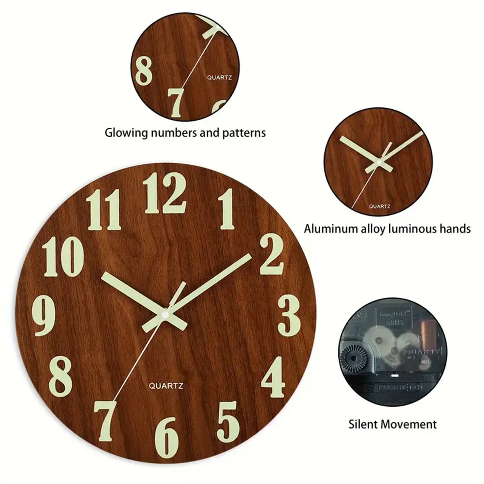Orologio da parete in legno che si illumina al buio, orologio da parete classico, decorazione per la casa, regali per amici, famiglie, vicini