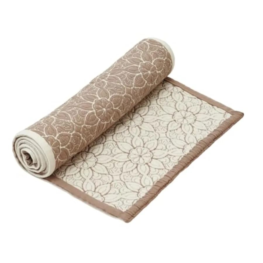 Yoga mat for home and studio use, organic cotton, natural beige and soft gray, reversible seamless design with non-slip support