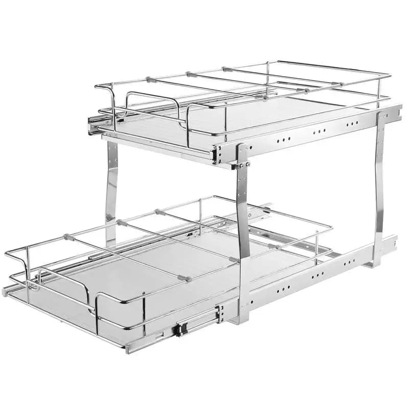 Extendable spice rack, double basket, sink cabinet shelf, kitchen cabinet, sliding drawer, sink spice rack, cabinet organizer, under-cabinet shelf, 393x558x457 mm (installation size)
