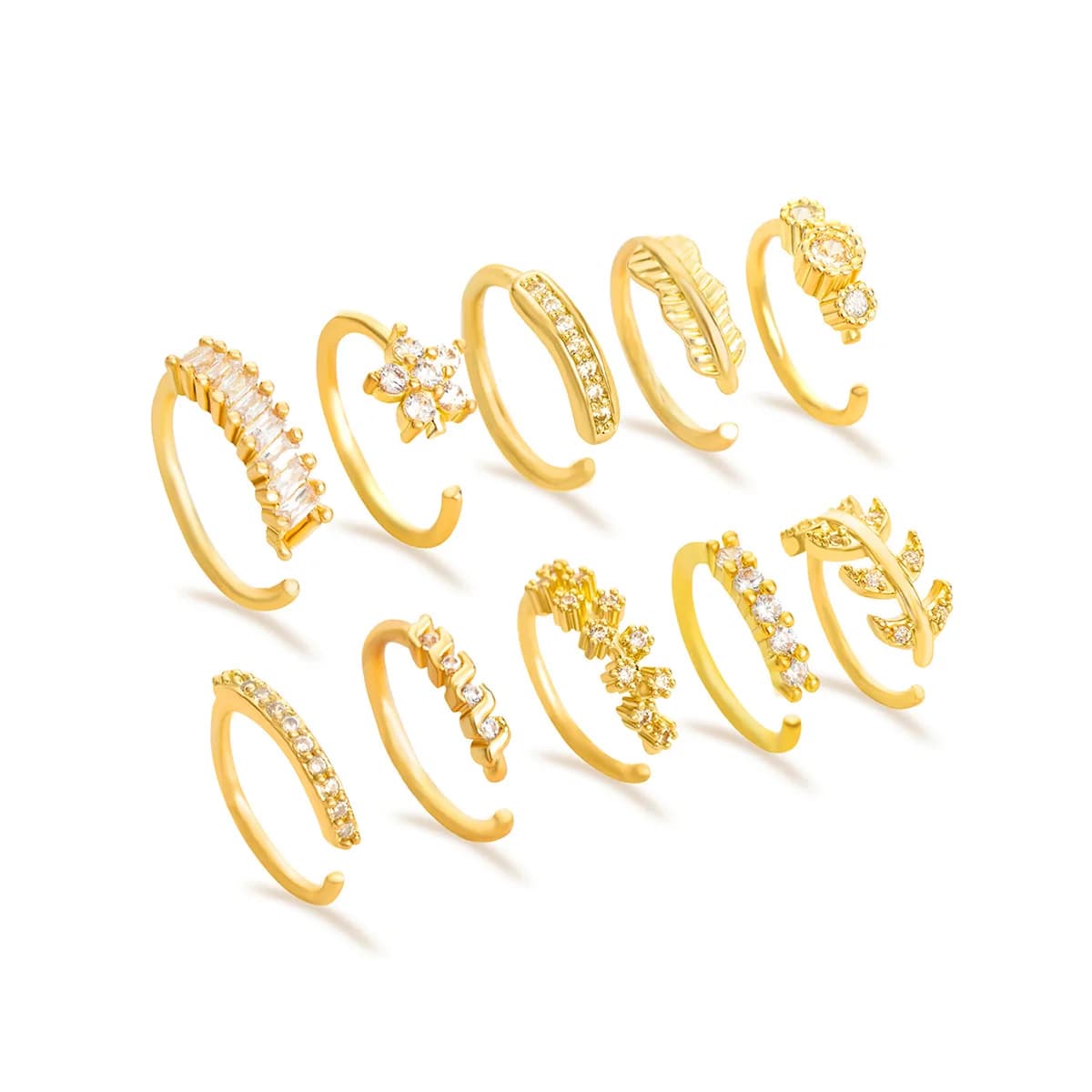 Orecchini a Perno Creativi e Unici con Foglie e Fiori Tempestati di Diamanti per Uomo Stile di alta gamma, semplice e accattivante. Senza Piercing.