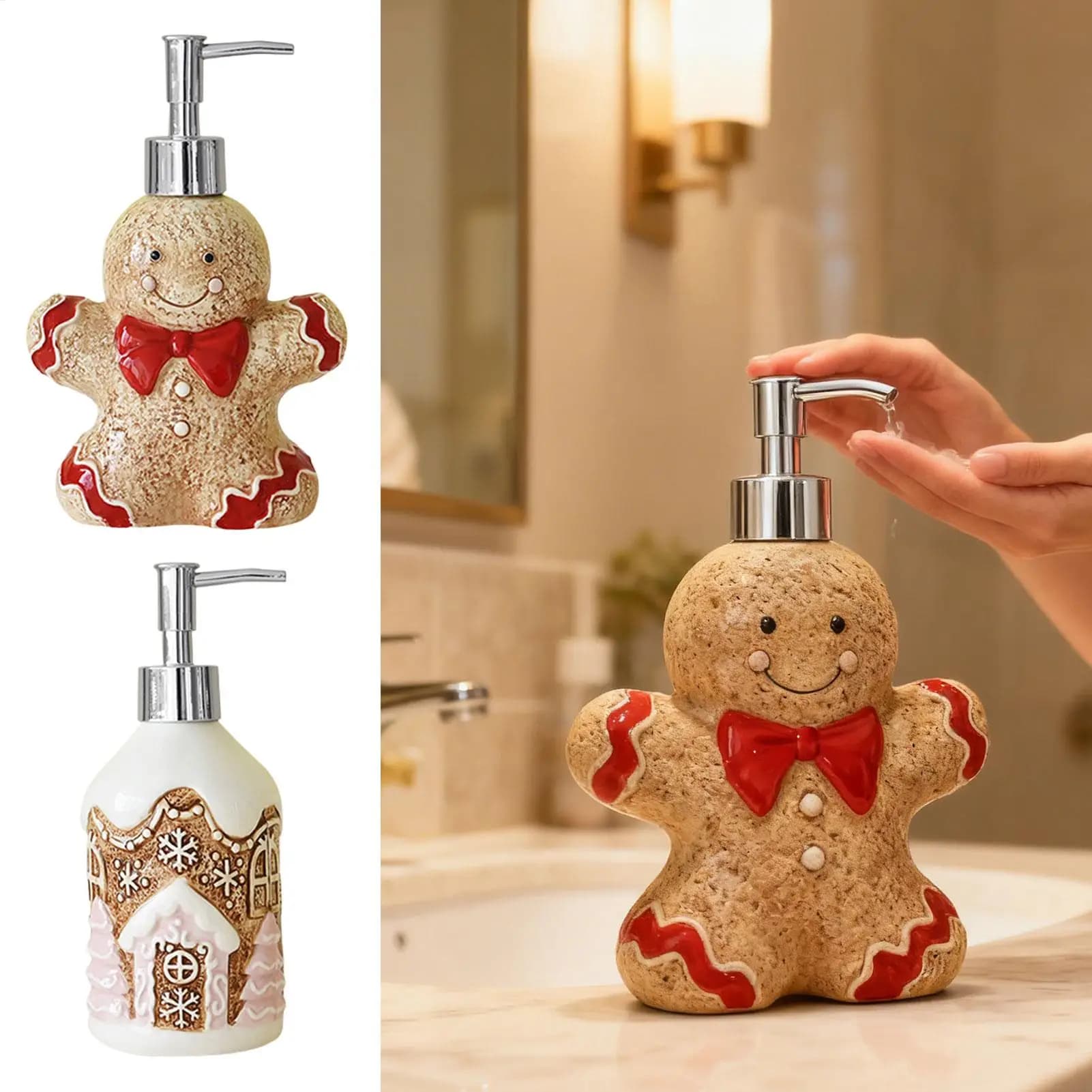 Dispenser di sapone per le mani di Natale Bottiglia per pompa liquida per bagno Dispenser di sapone liquido per le mani di Natale per controsoffitto della cucina di casa per feste