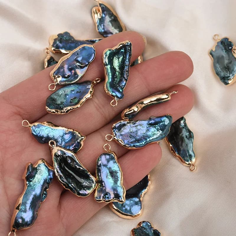 Orecchini Pendenti Lunghi con Perle Barocche Biwa Blu Placcato, Charm Fatti a Mano per Donna, Accessori Fai da Te, Ciondoli con Perle Naturali d'Acqua Dolce