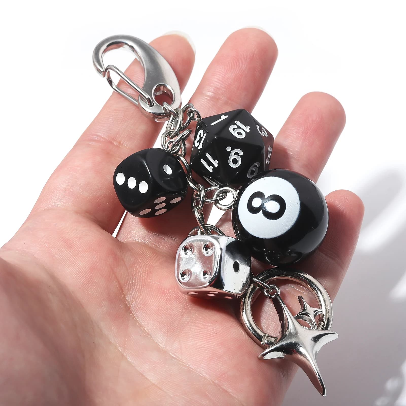 Black dice punk hiphop No. Y2K Pink Billiard Keychain with Lucky Dice and Starburst Pendant, Accessories for Bags and Ornaments