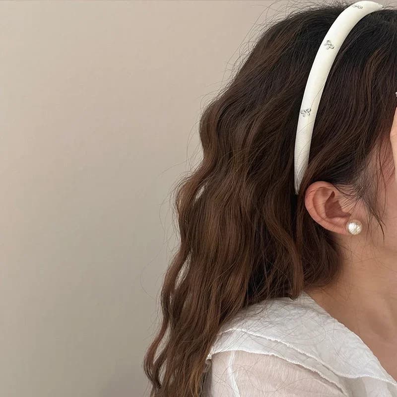Simpatica fascia per capelli con fiocco in metallo per donna Y2K, per ragazze, in tessuto tinta unita, in spugna, per capelli, accessori per capelli vintage
