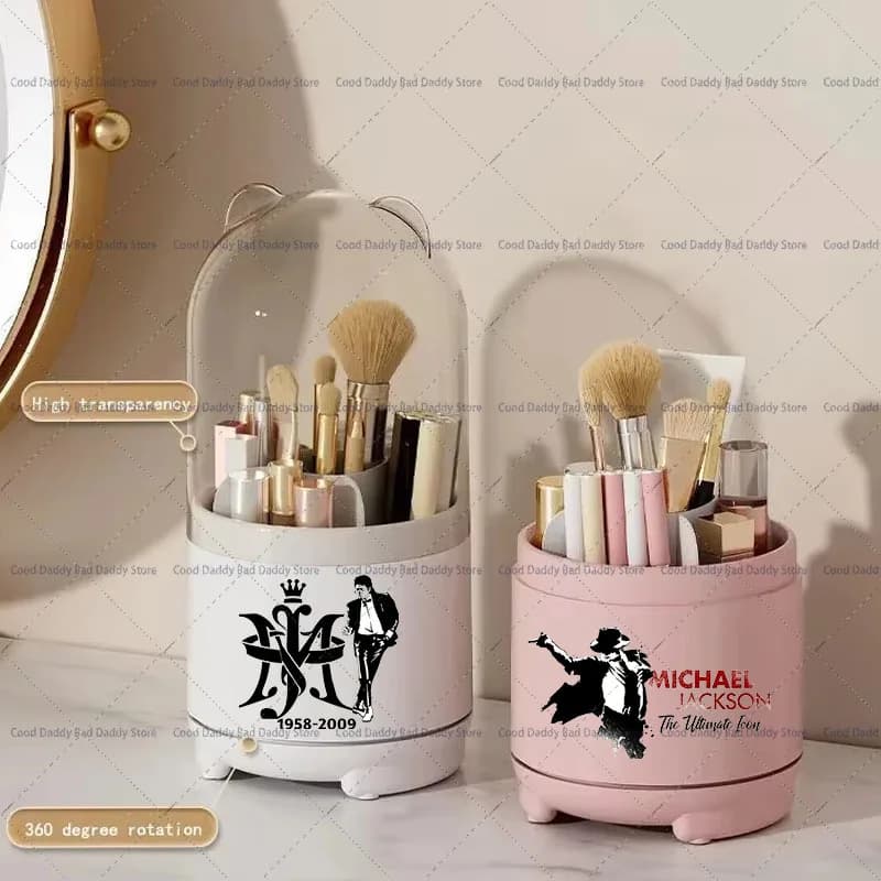 Portapenne Trasparente Antipolvere MJ Michael Jackson, Contenitore Girevole a 360° per Pennelli da Trucco, Tubo per Pennelli Ombretto, Custodia per Rossetti