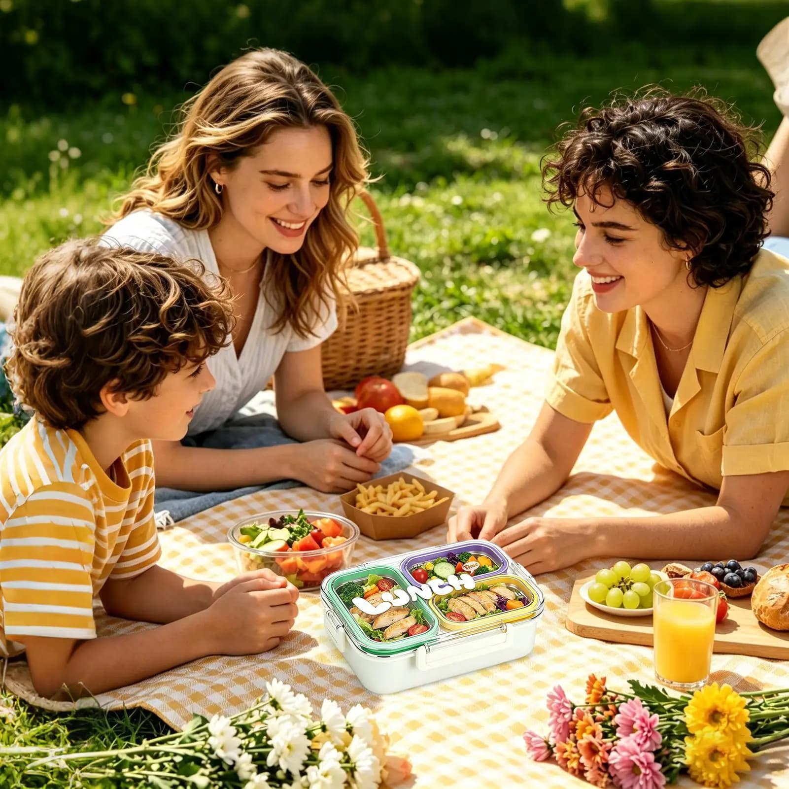 Contenitore per il pranzo in acciaio inossidabile a 3 scomparti, a tenuta stagna con coperchio, per adulti, per la scuola, il campeggio e le gite primaverili