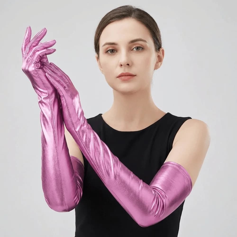 Fashion Solid Color Patent Leather Gloves Hip Hop Punk Long Gloves Full Finger Elbow Length Etiquette Mittens Halloween Makeup
