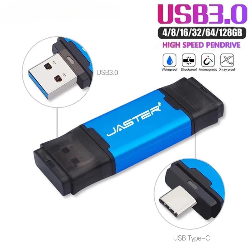 Chiavetta USB JASTER Type-C 512GB 256GB 128GB 64GB 32GB Pen Drive 2 in 1 per Chiavetta USB 3.0 Pendrive Type-c/PC