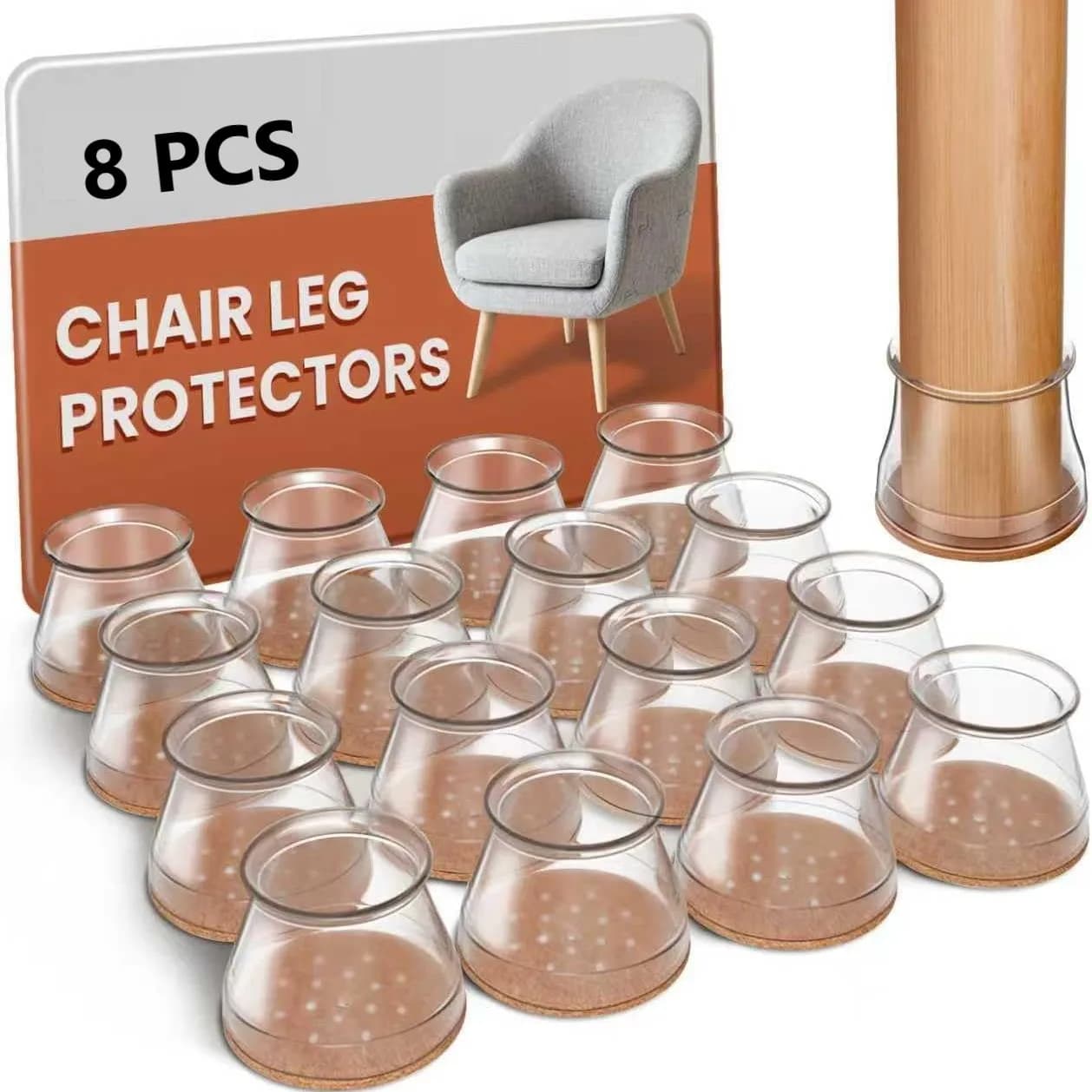 8Pcs Chair Leg Floor Protectors Silicone Covers Felt Pads Anti-Scratch Noise Reduction for Hardwood Furniture Leg Caps