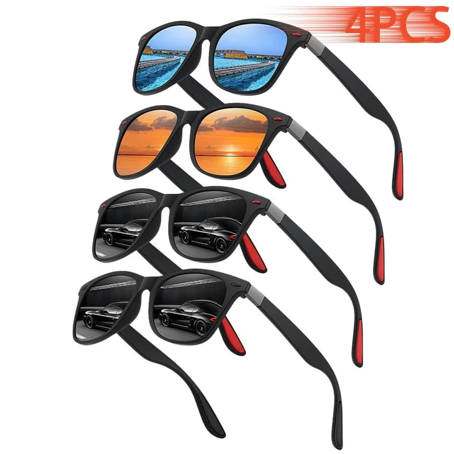 4PCS Vintage Square Frame Sunglasses Set Fashion Designer Eyewear for Men And Women Classic Sun Glasses for Driving And Fishing