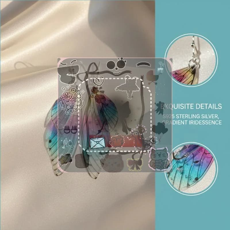 Fairy Clear Butterfly Drop Earrings Rhinestone Gradient Dangle Earrings Bling Foil Resin Simulation Wing Earring