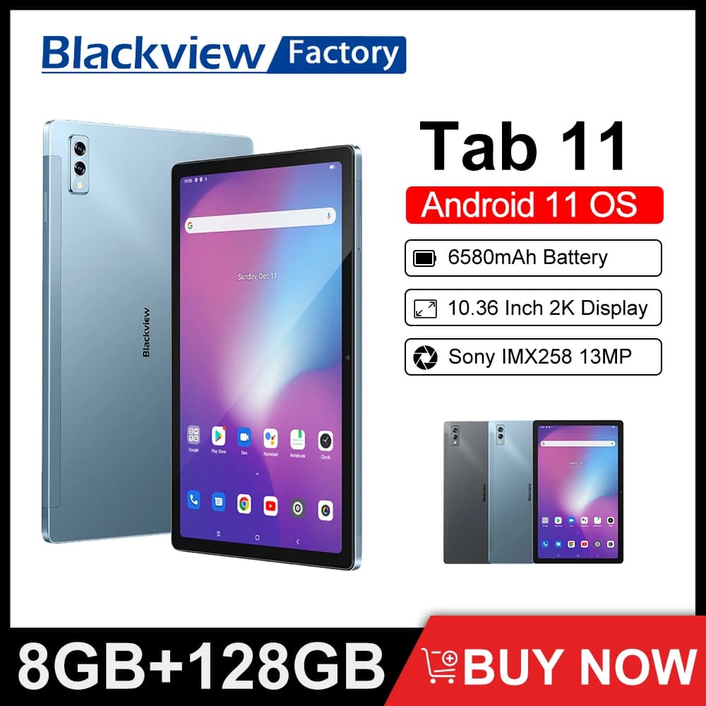 Blackview Tab 11 8GB+128GB Tablet 10.36 Pollici Display 2K 2000x1200 Octa Core Android 11 Widevine 6580mAh Tablet PC Dual Wifi