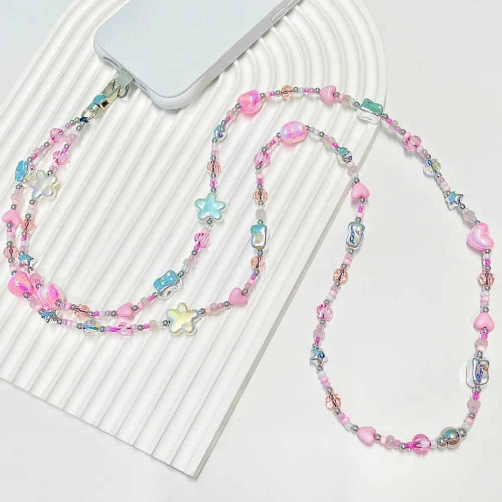HERLOOK Pastel Y2K Heart Star Beaded Phone Charms Lanyard Crossbody Strap Chain Accessory For Women Daily Street Styling