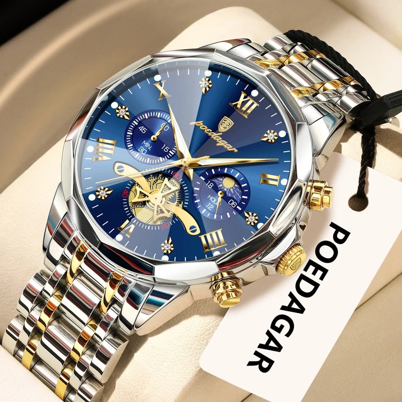POEDAGAR Men's Luxury Watch Waterproof Sporty Chronograph Stainless Steel wristwatch Fashion Quartz Watches Reloj
