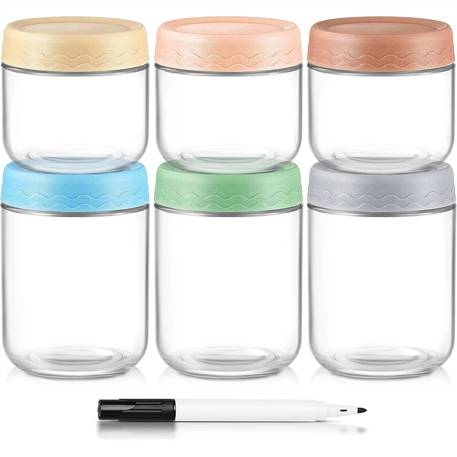 Set di 6 Contenitori in Vetro per Overnight Oats con Coperchi Ermetici per Preparazione Pasti