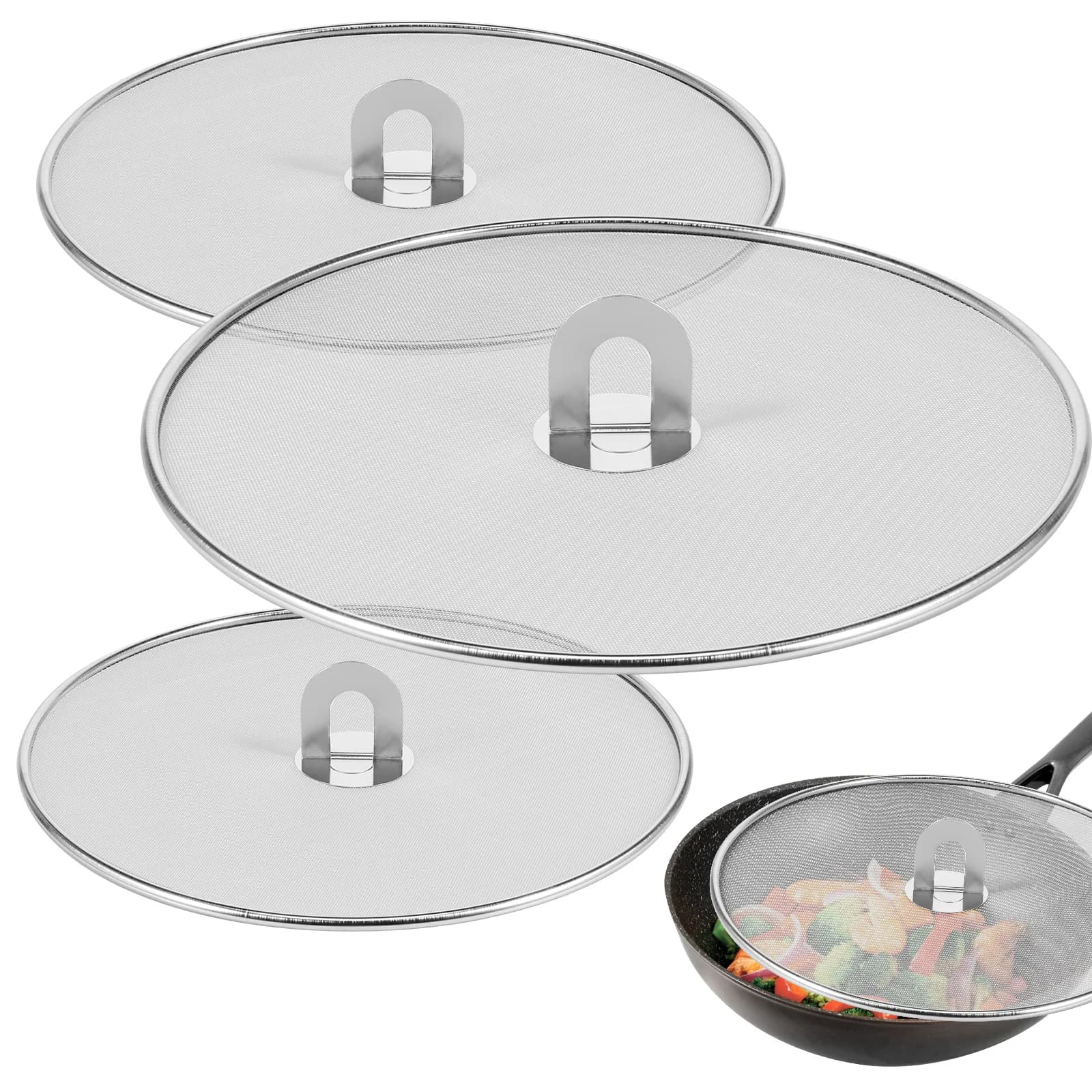 3 pcs stainless steel protection anti-splash net oil splatter screen protection mesh cover for stove