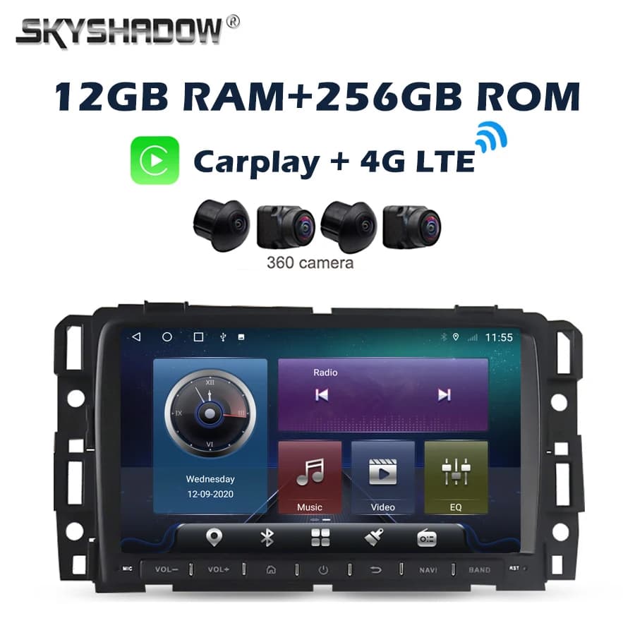 12G + 256G 360 IPS 4G LTE Carplay Auto Android 14.0 Lettore DVD per auto GPS WIFI Radio per GMC Acadia Yukon Tahoe Buick Enclave 2007-