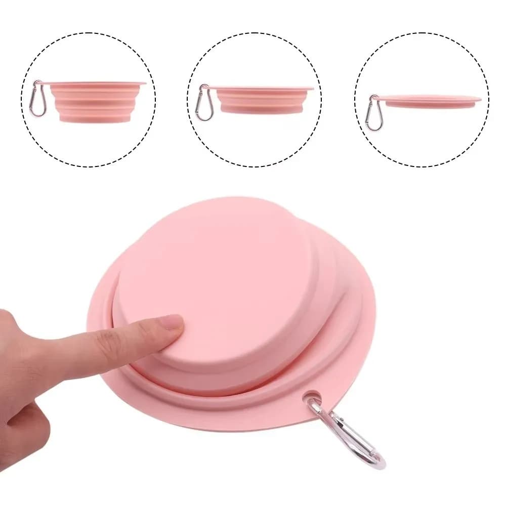 Ciotola pieghevole in silicone per animali domestici con moschettone Piatti pieghevoli Ciotola per acqua per cibo per cani in silicone per animali domestici Accessori per animali Tinta unita