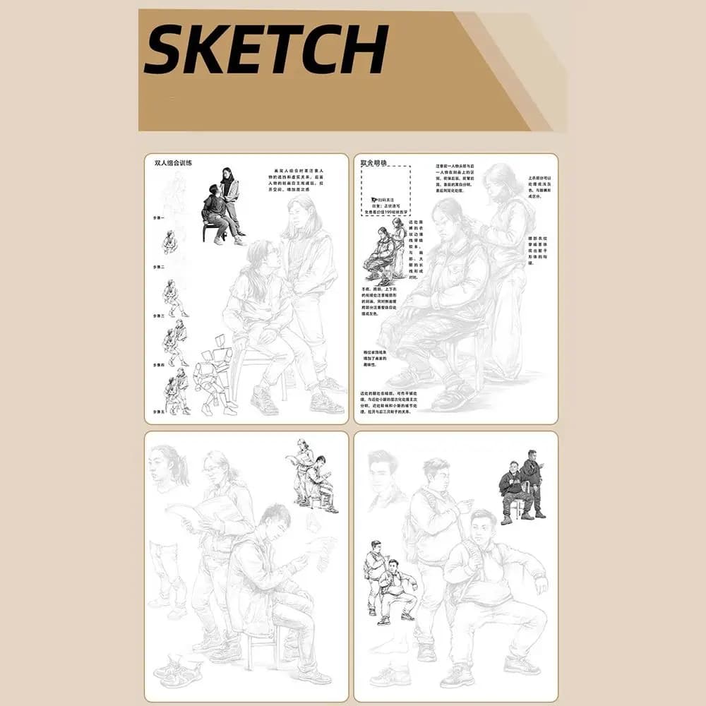 Hand Drawn Hand Painted Tutorial Book Sketching Characters Tracing Sketch Book Practicing Learning Line Draft Practice Book