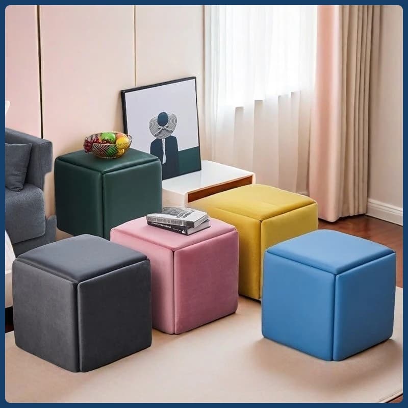 Sgabello multifunzionale Rubik's Cube - Ottomano portaoggetti 5 in 1, serve come tavolino, panca da pranzo e scarpe, stile nordico, silla