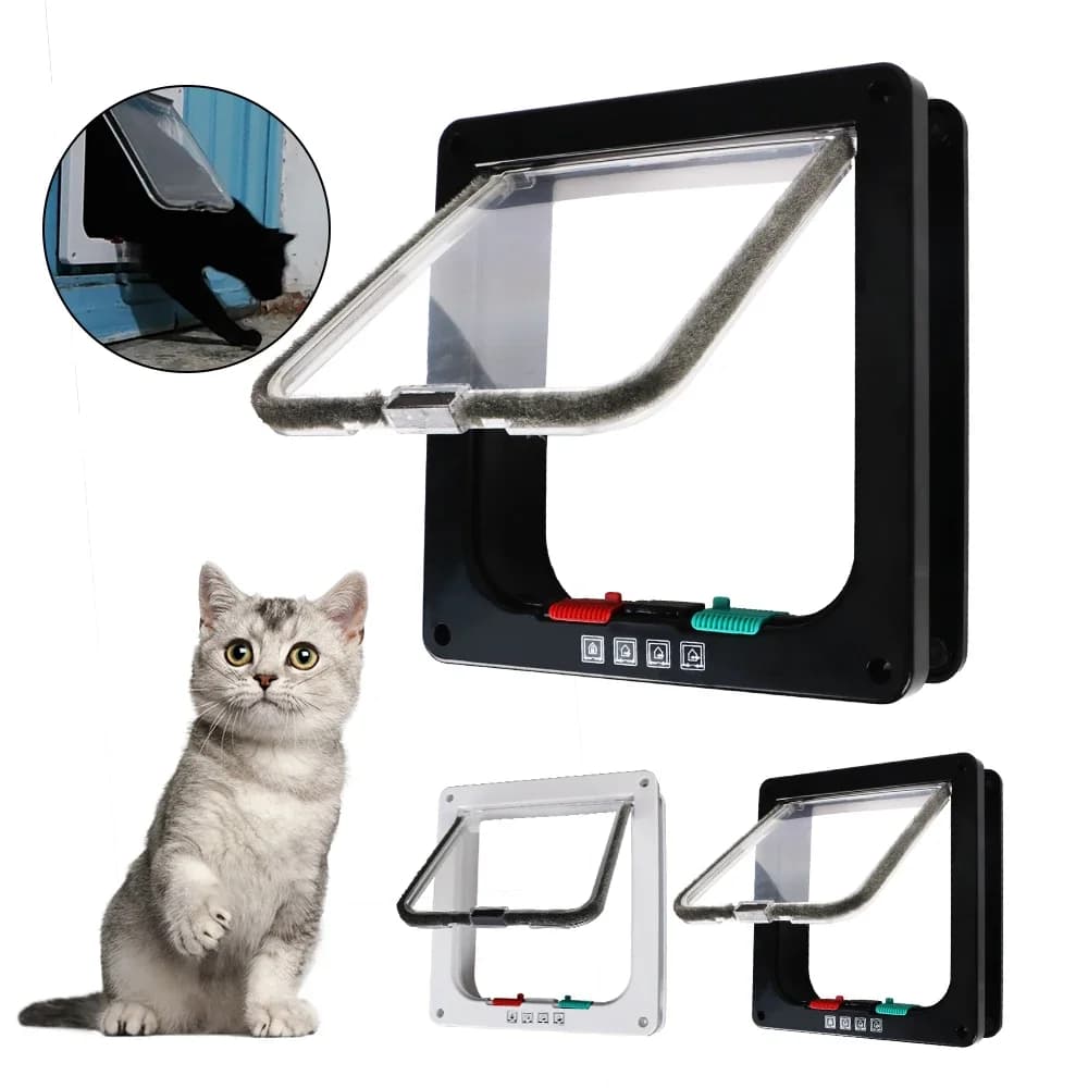 Porta per Cani e Gatti in Plastica ABS con Chiusura a 4 Vie, Sportello di Sicurezza per Animali Domestici, Cancello di Sicurezza per Cuccioli e Gattini