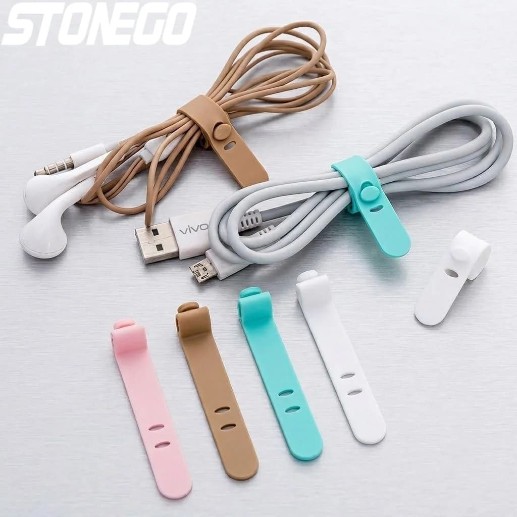 Organizzatore di cavi in silicone da 4 pezzi, fascette multiuso per cavi, avvolgicavo per cuffie, protezione per cavo del mouse, gestione regolabile e ordinata