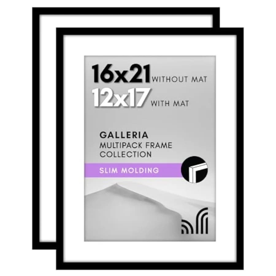 Cornice per foto 16x21 con plexiglass lucido - Set da 2 - Utilizzabile come cornice 12x17 con passepartout o per esporre foto 16x21 senza passepartout - Gall
