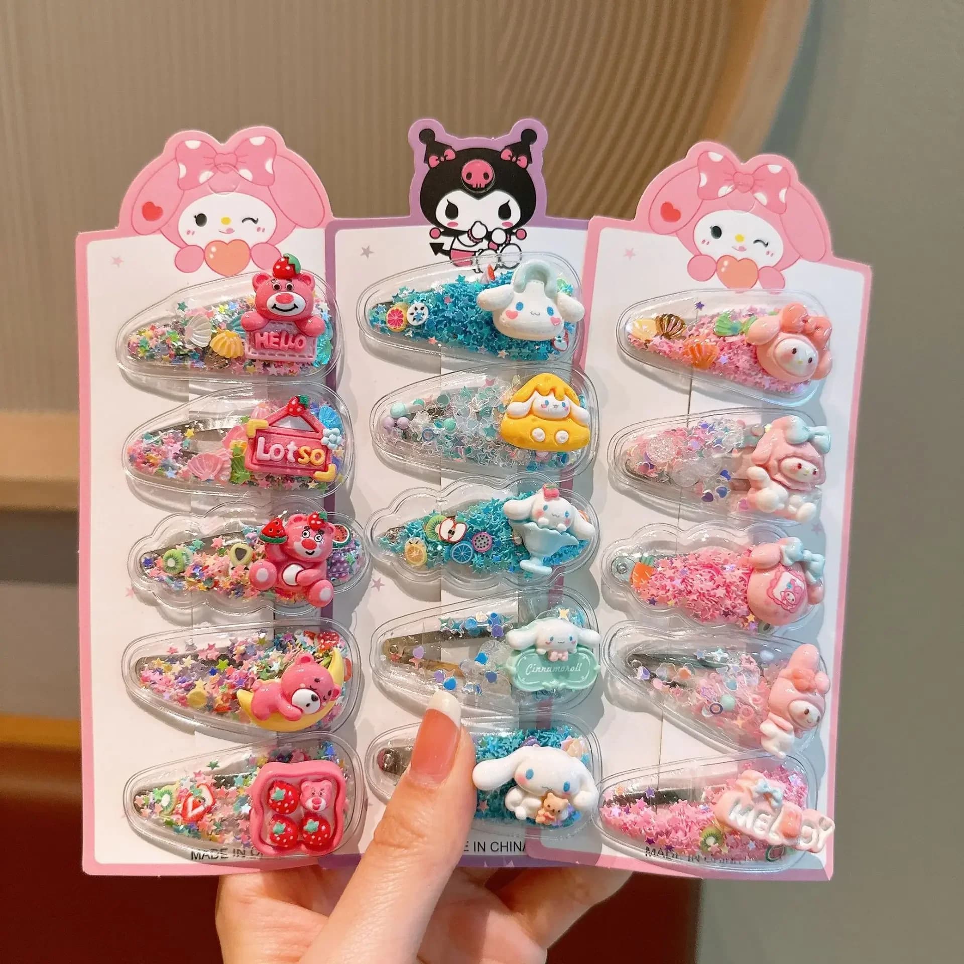Fermaglio per capelli a forma di gatto Hello Kitty, stile cartone animato, con sabbia fluida, grazioso fermaglio per capelli per studentesse e ragazze con capelli ribelli.
