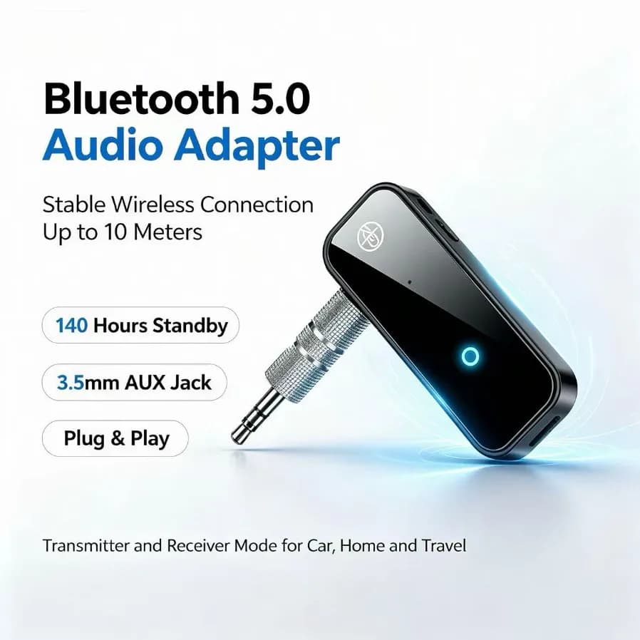 Bluetooth 5.0 2 in 1 Transmitter Receiver Wireless 3.5mm AUX Audio Adapter Handsfree Call For Car Stereo TV PC Speaker Headphone