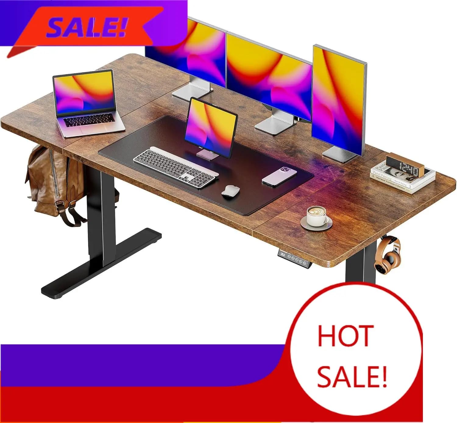 Scrivania Elettrica Regolabile in Altezza 55 x 28, Scrivania per Computer con Piano Profondo 27,6 Pollici, Scrivania da Ufficio e Gaming con 2 Ripiani