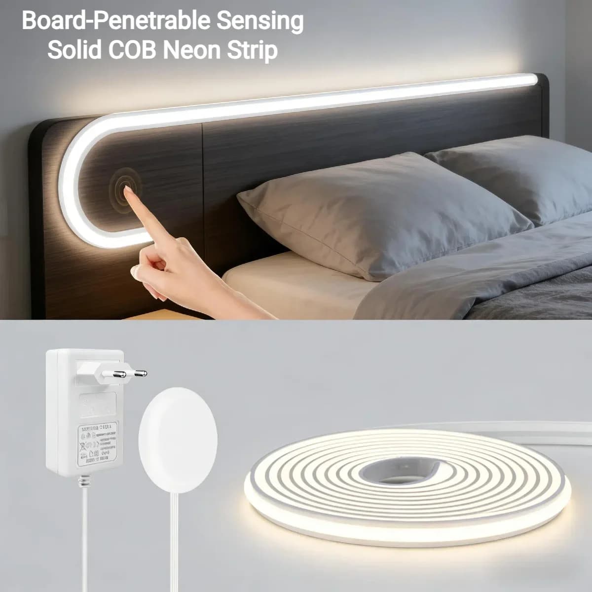 Striscia LED COB in Silicone Solido, Impermeabile IP65 con Interruttore Touch/Sensore di Movimento, DC24V per Camera da Letto/Cucina