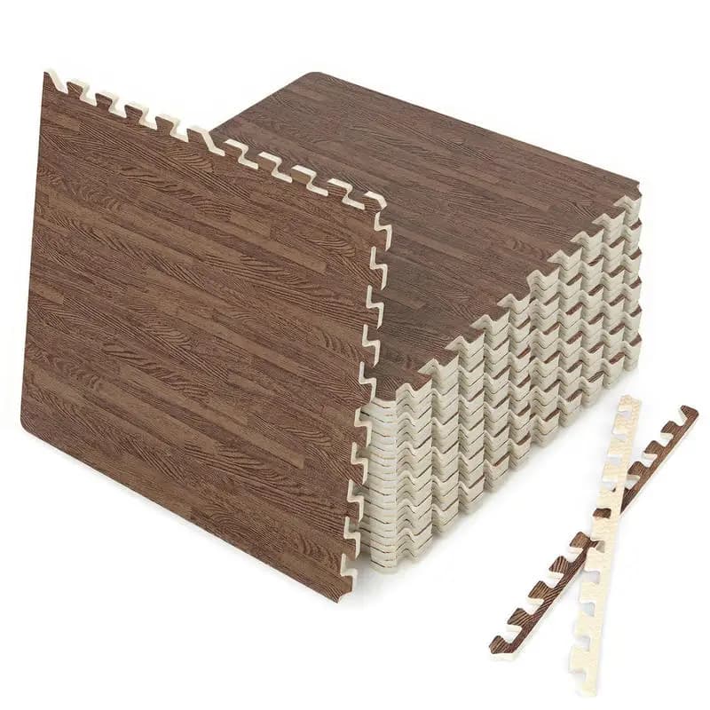 25 Tiles Wood Grain Foam Floor Mats with Borders-Brown