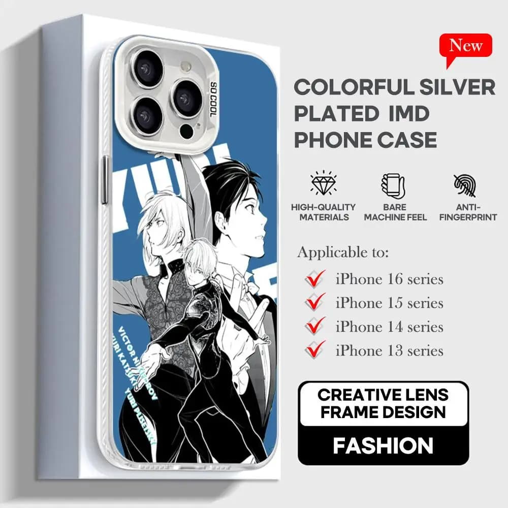 Anime Yuri On ICE Phone Case White IMD Colorful Silver Suitable soft case for iPhone 16 15 14 13 12 11 XS Pro Max