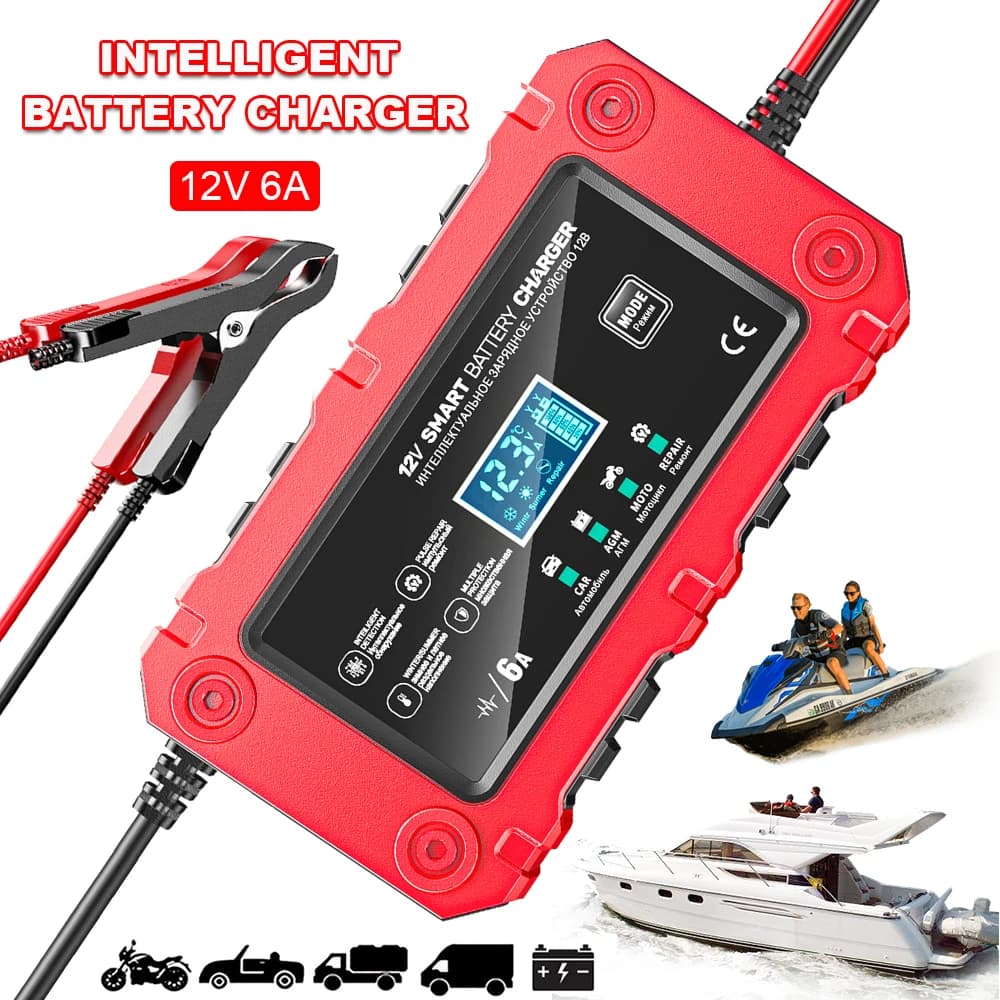 90W 12V Caricabatterie per barche Batterie di accumulo Manutenzione Tester batteria per auto Riparazione impulsi Caricabatteria per moto RV Digitale