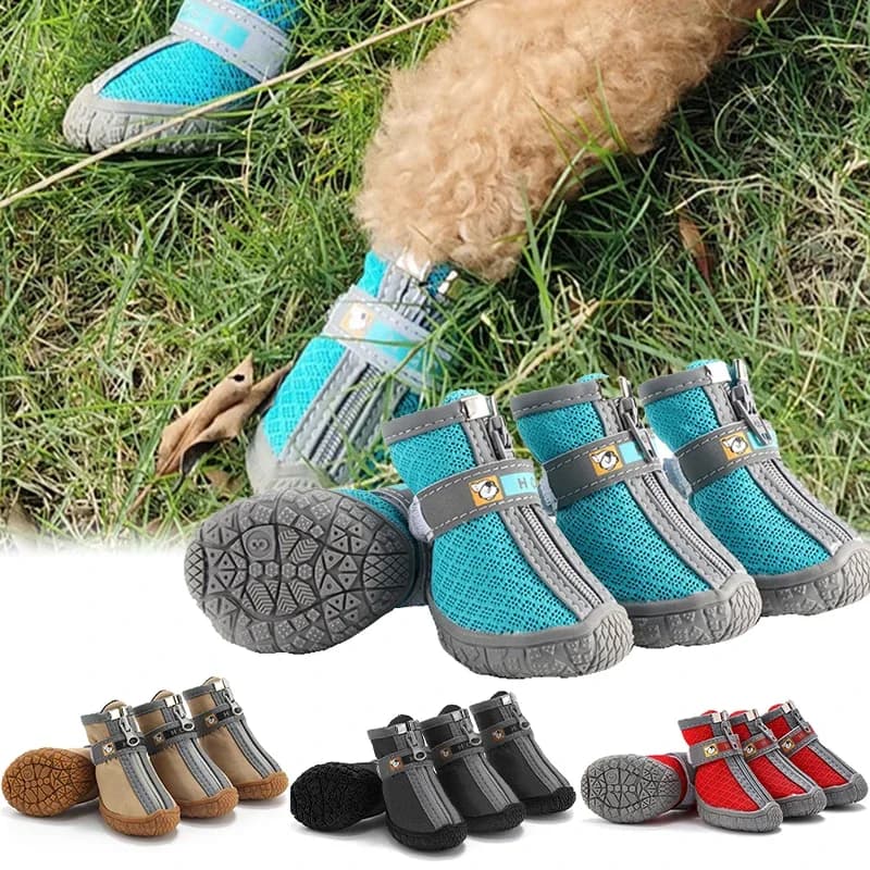 4pcs/Set Reflective Waterproof Dog Boots Anti-Slip Wear-Resistant Breathable Pet Shoes Dog Outdoor Hiking Anti-fall Shoes