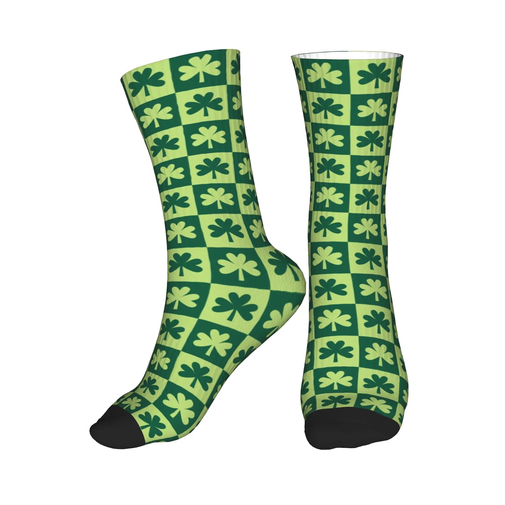Socks Harajuku St Patrick's Day Shamrock Clover Leaf for men and women, football sports socks with hot 3D print
