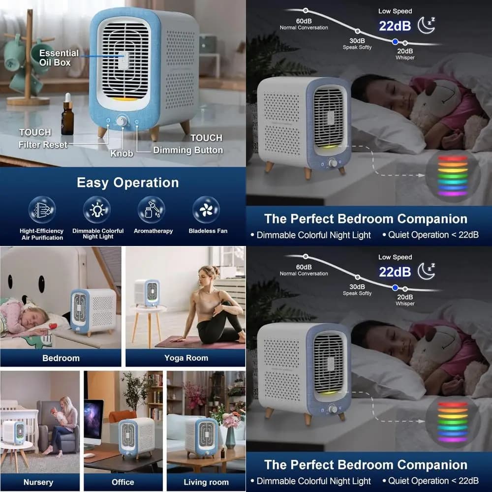 Purificatore d'aria HEPA compatto con filtri al carbone per camere da letto, uffici e piccoli spazi - Rimuove polvere, fumo, allergeni e odori