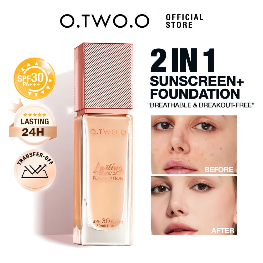 O.TWO.O Fondotinta Crema di copertura liquida Idratante opaco Controllo dell'olio Correttore impermeabile a lunga durata Trucco per fondotinta
