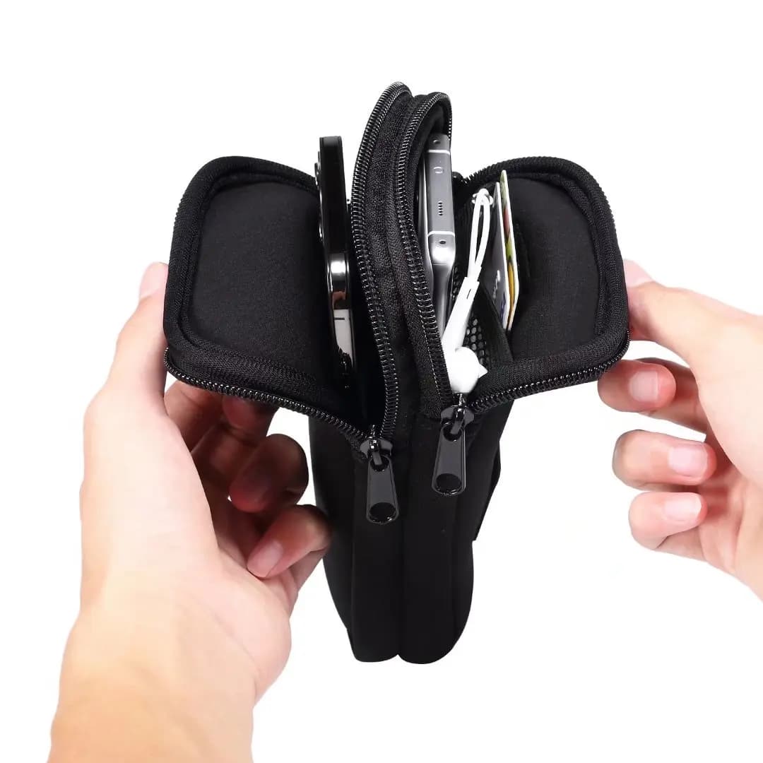 Neoprene Dual Pouch Power Holder Two Phone Belt Clip Case For iPhone Redmi Note 14 Samsug S25 Moto Oppo 2 Men Waist Bag Holster