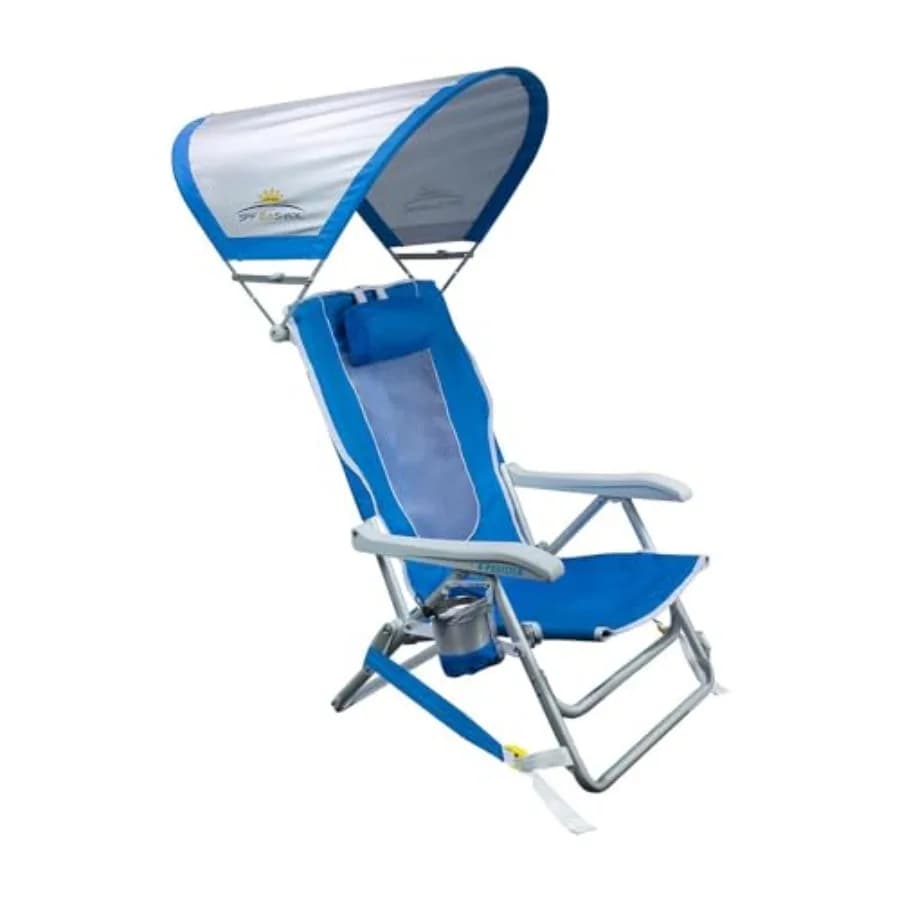 Sunshade Backpack Beach Chair Reclining Folding Canopy Chair with Durable Armrests, Drink Holder Carry Straps, Perfect for Beac