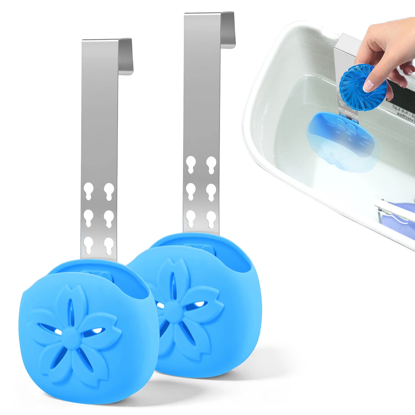 2Pcs Toilet Tank Cleaning Tablet Holder Adjustable Hanging Toilet Tank Bleach Tablet Bracket Bathroom Toilet Tank Hook Holder