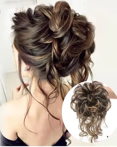 Black Brown Synthetic Hair Bun Wig For Women Extentions Chignon Heat Resistant Bun Elastic Rubber Band Hair