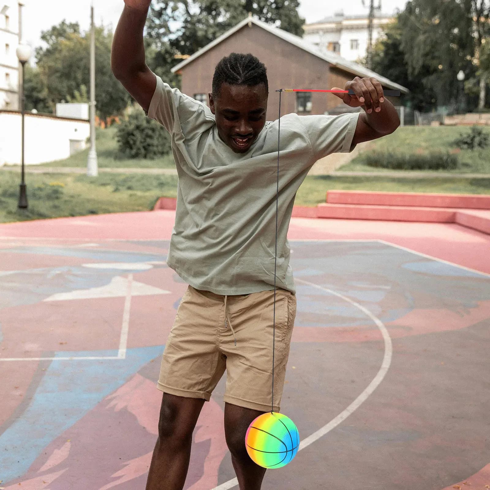 2Sets Rainbow Outdoor Fitness Balls Connection Ball Set 35Cm Red Rod Kids Exercise Ball Cordless Weighted Jump Rope Flow Rope