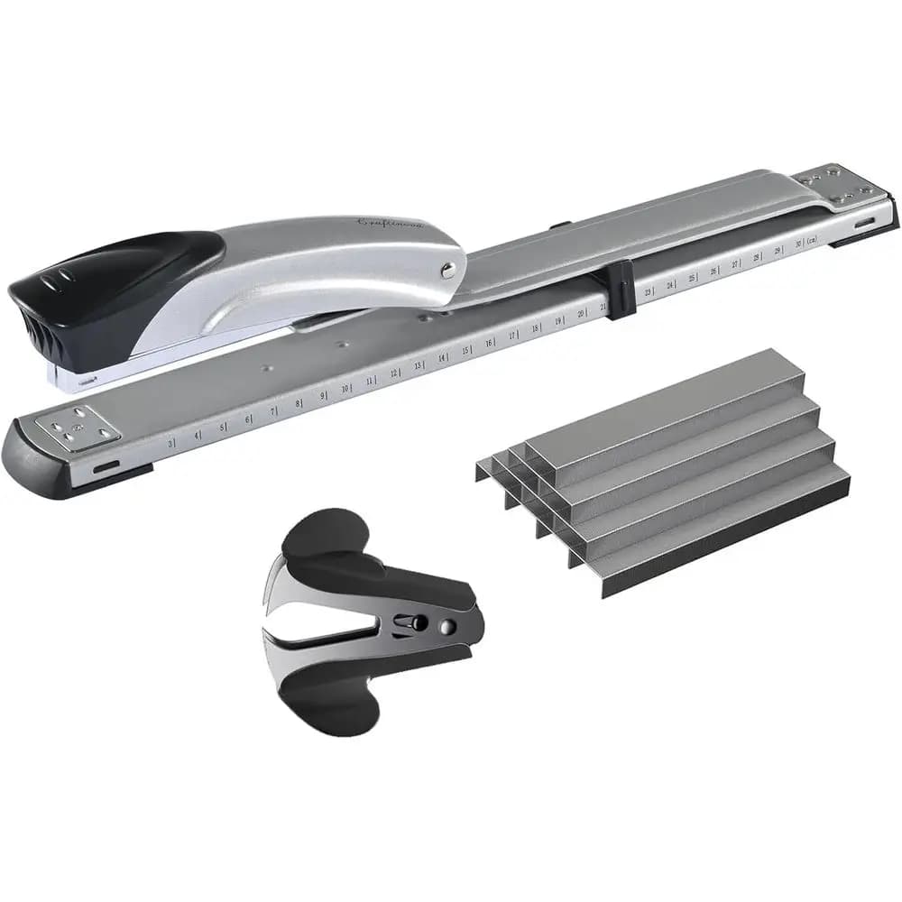 High-Capacity Stapler with 2000 Staples, Remover, 20-25 Sheet Capacity, Built-in Ruler, Adjustable Paper Guide, Silver