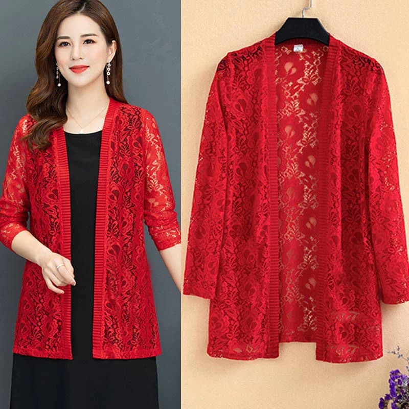 Abbigliamento femminile a maniche lunghe con protezione solare camicie con aria condizionata 2024 estate nuove donne Cardigan in pizzo traforato sciolto cappotto sottile