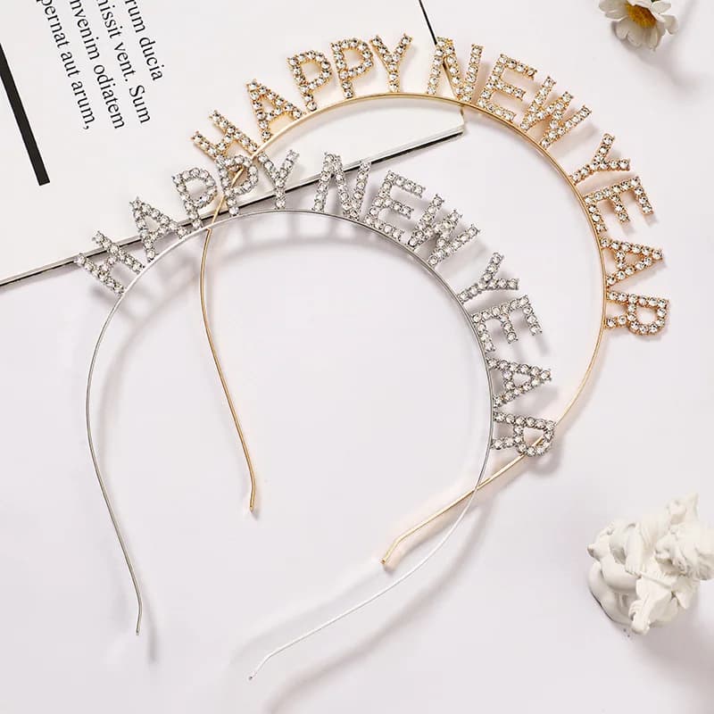 2025 Felice Anno Nuovo Buon Natale Fascia per capelli con scritte a diamante Fasce per capelli per feste di buon compleanno per donne e ragazze
