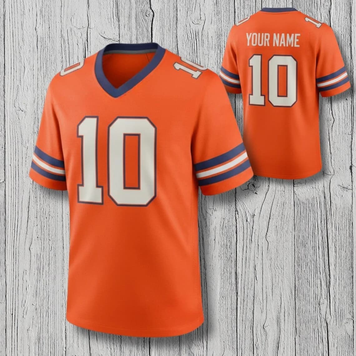 Custom Football Fan V Neck Jersey Shirt Orange Navy All Over Print Tee Unisex Personalized Number Game Day Sports Gift