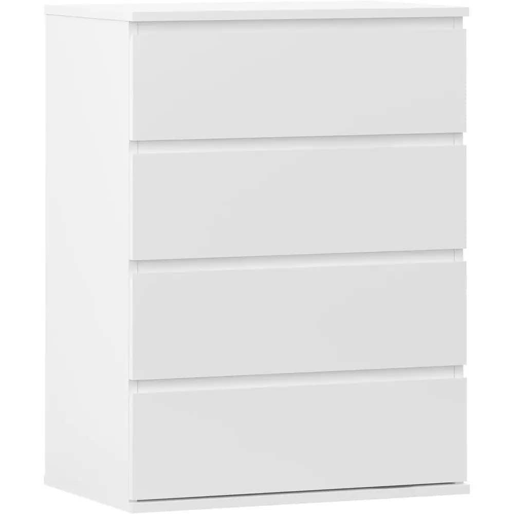 Cassettiera con 4/5/6 Cassetti Senza Maniglie, Mobile Contenitore da Terra, Organizzatore con Cassetti per Casa e Ufficio (4 Cassetti, Bianco)