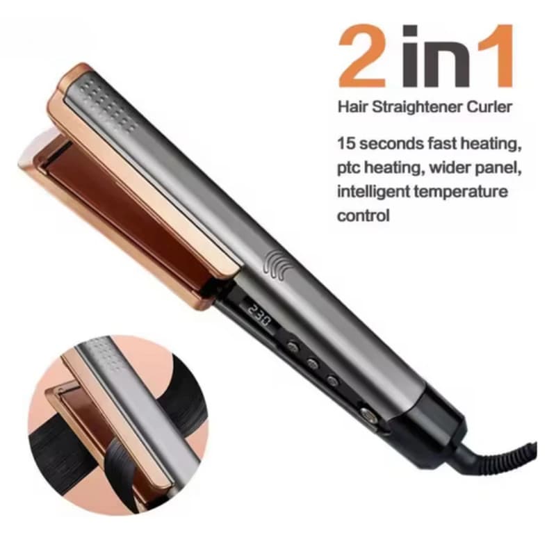 Piastra per capelli 2 in 1 con ionizzatore e pannello LCD largo, piastra professionale in ceramica con temperatura regolabile